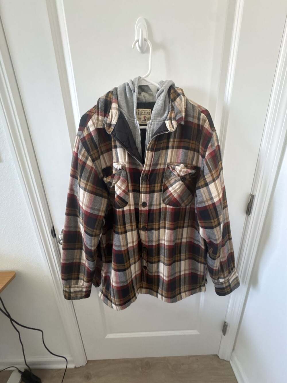 Red Head Brand Co Mens Plaid Hooded Quilted Lined Flannel Shacket Jacket Size L